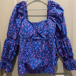 Lilly Pulitzer Preslee Long Sleeve Top (Blue Flare Growl and Prowl)